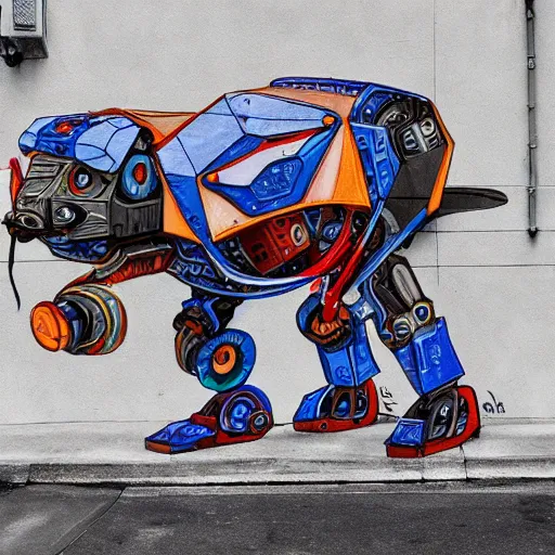 Image similar to Robot rat mech done as street art, 4k