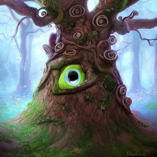 Prompt: a magic talking tree ent with a face in it, with a moustache, fantasy concept art, oil painting, hyperrealistic, highly detailed, artstation, cgsociety