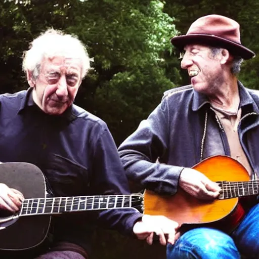 Image similar to bert jansch gives a goblin a guitar lesson