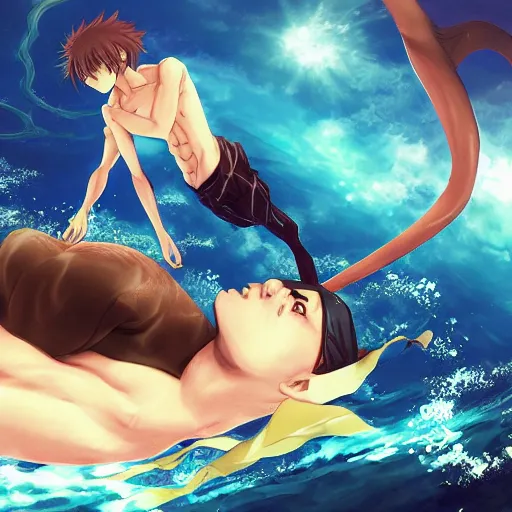 Prompt: anime boy freediving underwater, trending on pixiv, artstation