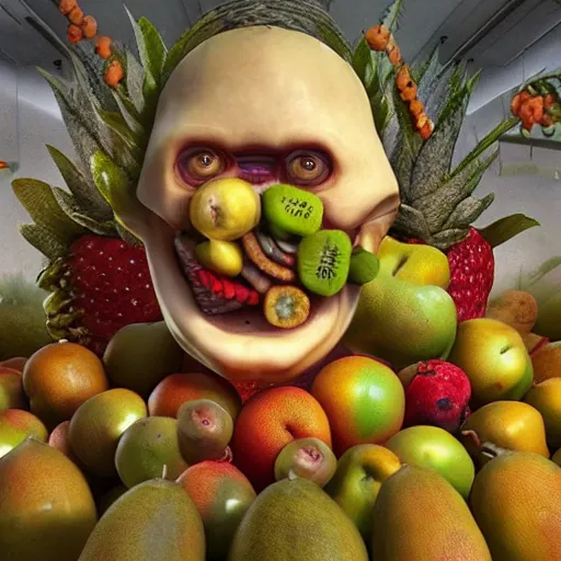 Image similar to giuseppe arcimboldo, fruits, unreal engine, new scifi movie