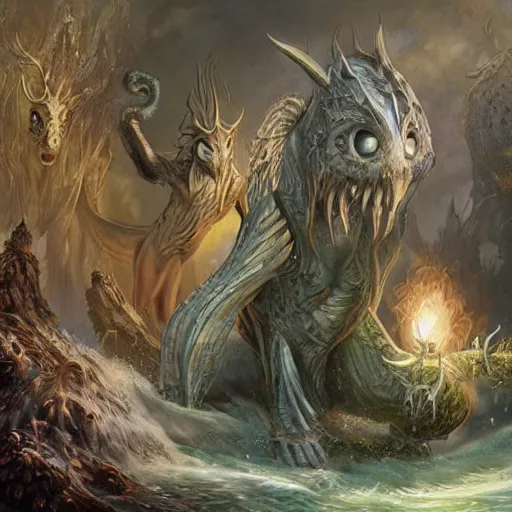 Image similar to a never - ending fantasy art, depicting scenes and creatures from otherworldly realms.