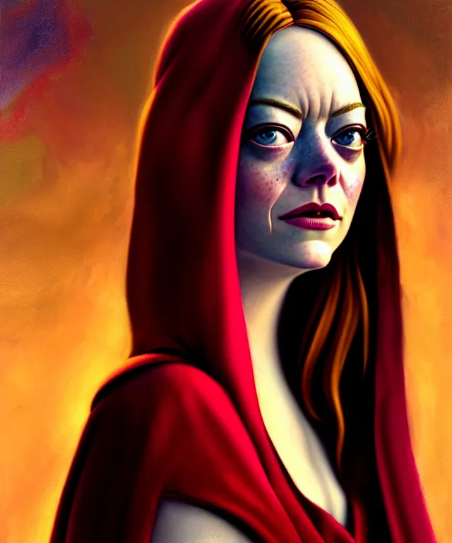 Prompt: hyperrealistic mixed media painting of Emma Stone as a beautiful young female mage, stunning 3d render inspired art by P. Craig Russell and Barry Windsor-Smith + perfect facial symmetry + dim volumetric lighting, dark red hair, pale skin, crimson robes, dizzy, full body, confident heroic pose, arms crossed, d&d, 8k octane beautifully detailed render, post-processing, extremely hyperdetailed, intricate, epic composition, grim yet sparkling atmosphere, cinematic lighting + masterpiece, trending on artstation, very very detailed, masterpiece, stunning