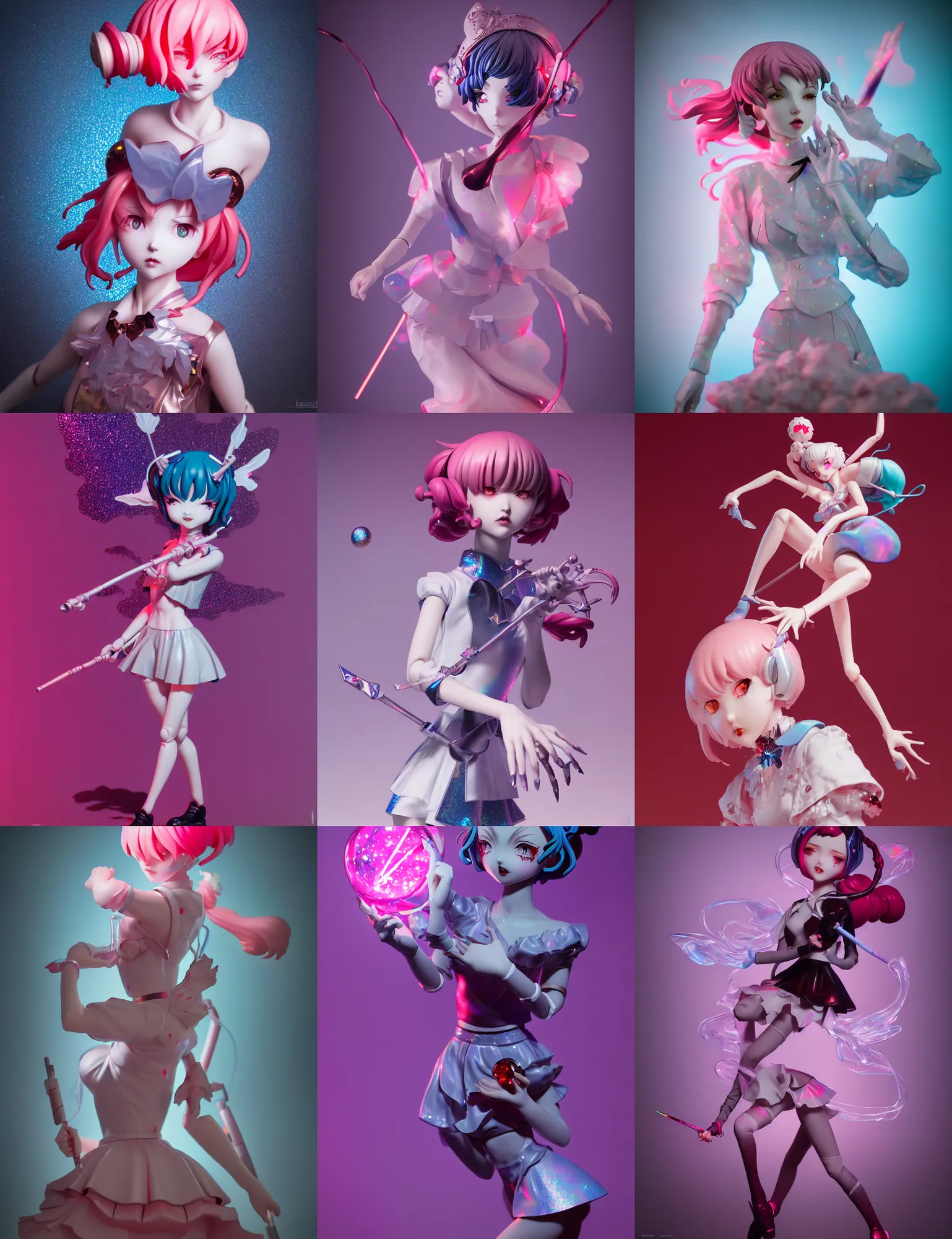 Prompt: james jean, ilya kuvshinov isolated magical girl vinyl figure, figure photography, glitter accents on figure, holographic undertones, anime stylized, high detail, ethereal lighting, rim light, expert light effects on figure, sharp focus, dramatic composition and glowing effects unreal engine, octane, editorial awarded best character design