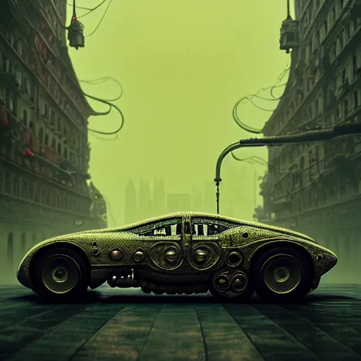 Image similar to cyborg vintage supercar slick : by michal karcz, daniel merriam, victo ngai and guillermo del toro : ornate, dynamic, particulate, intricate, elegant, highly detailed, centered, artstation, smooth, sharp focus, octane render