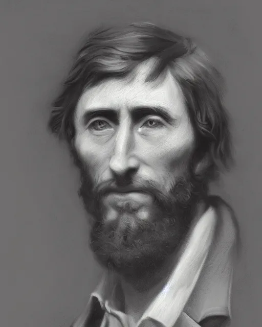 Image similar to henry thoreau in the woods portrait painting highly detailed procreate, 3d render senior artist, photorealistic, textured, featured on artstation