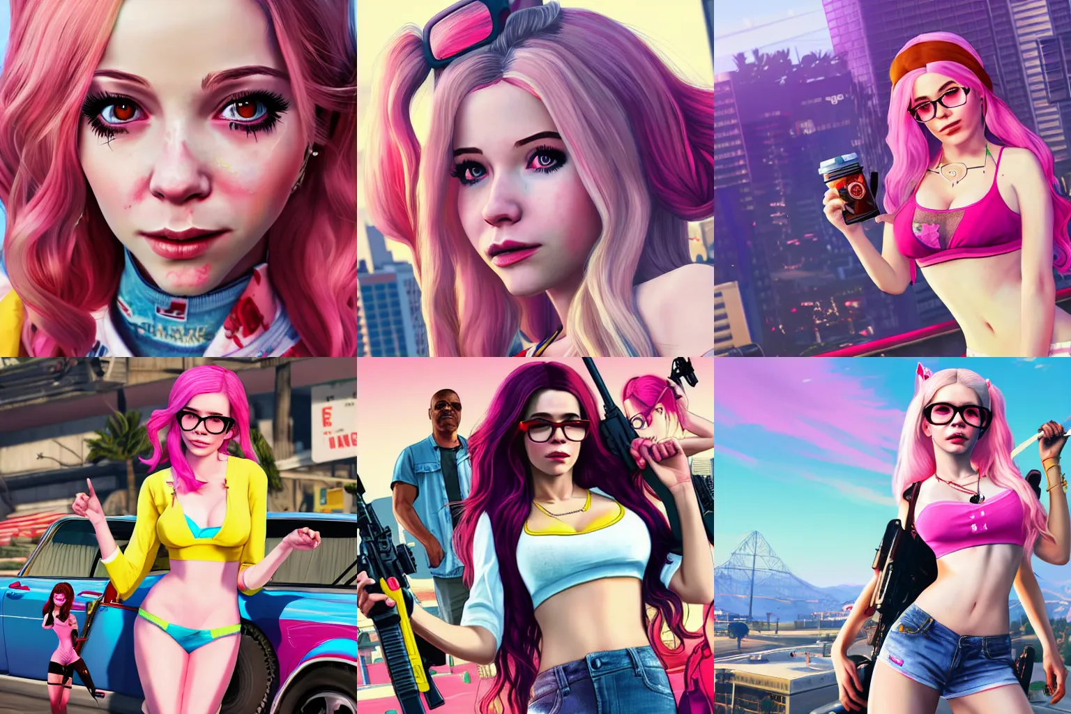 Prompt: Belle Delphine in Grand Theft Auto 5 cover art, epic, 4k resolution, extremely detailed, very sharp, artstation, digital art, vibrant,
