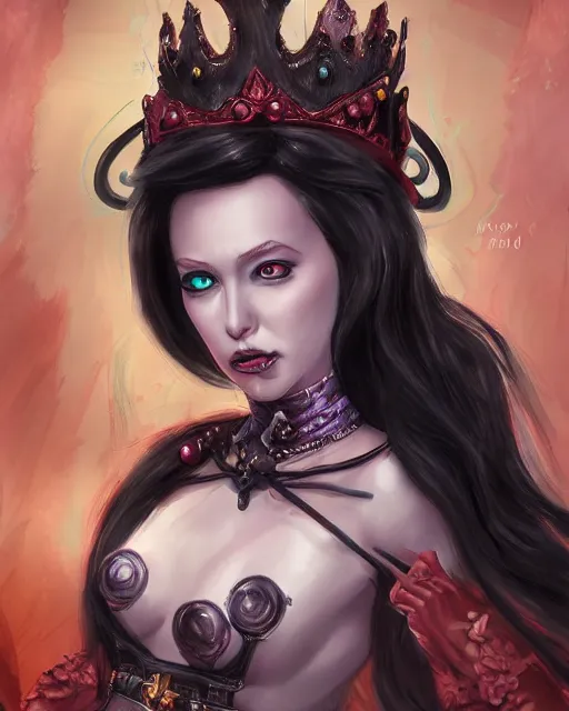 Prompt: the empress of licorice, D&D character art, candyland character, black licorice twist hair, licorice clothing, femme fatale, realistic digital painting, fantasy art, digital painting, character portrait, intricate ornamentation, by WLOP, Artstation Trending, Wayne Reynolds