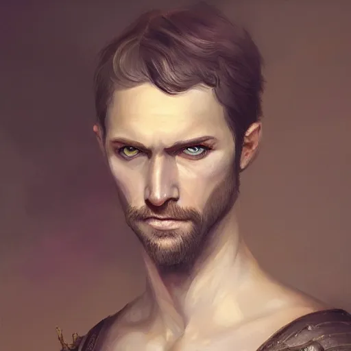 Image similar to a detailed matte head - on portrait painting of an middle - aged nobleman with golden eyes and short well kept hair, by charlie bowater, lise deharme, wlop, tending on arstation, dungeons and dragon, dnd, pathfinder, fanart, oil on canvas