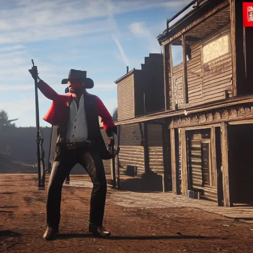 Prompt: Tony Montana in Red Dead Redemption 2