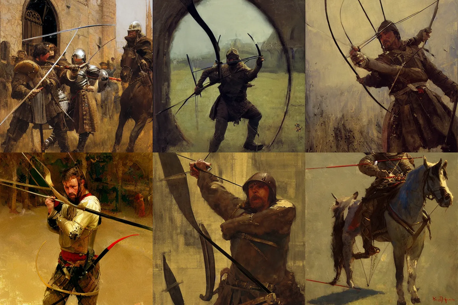 Prompt: medieval archer, richard schmid, jeffery catherine jones, ruan jia, greg manchess, ridley scott, n. c. wyeth