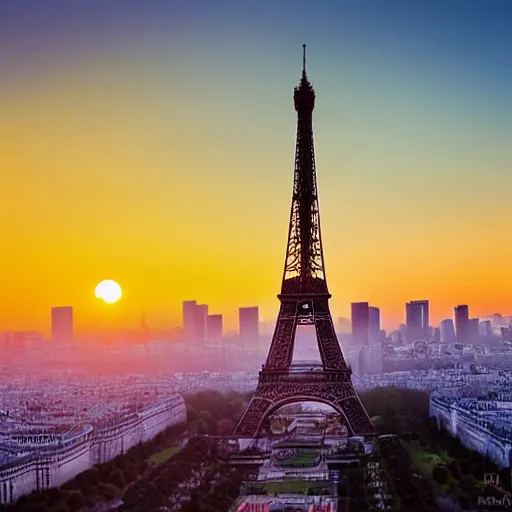 Image similar to flying dragon over the eiffel tower, paris, sunset