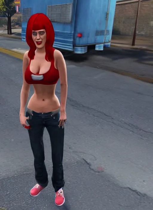 Image similar to full-body portrait of homeless Katy Perry, in GTA V, Stephen Bliss