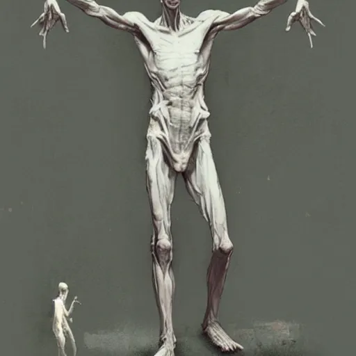 Prompt: a skinny pale man with long arms,digital art,art by greg rutkowski,creepy,eerie