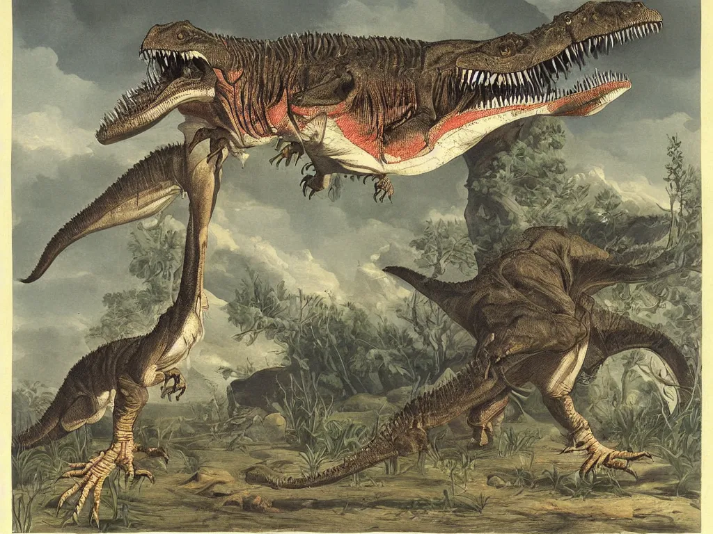 Image similar to tyrannosaurus rex biological painting by john audubon