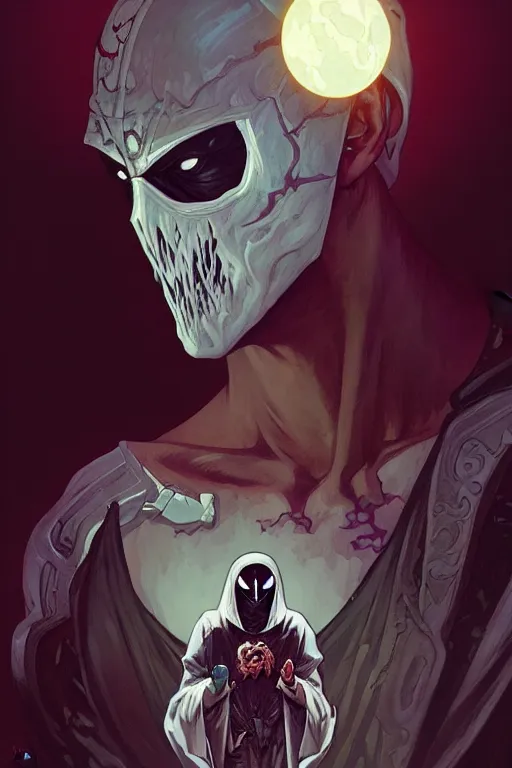 Prompt: a portrait of zombie moon knight, fantasy, sharp focus, intricate, elegant, digital painting, artstation, matte, highly detailed, concept art, illustration, ambient lighting, art by ilya kuvshinov, artgerm, alphonse mucha, and greg rutkowski