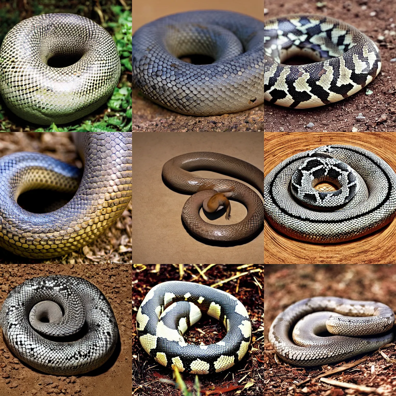 Prompt: photograph of a round snake that's very round