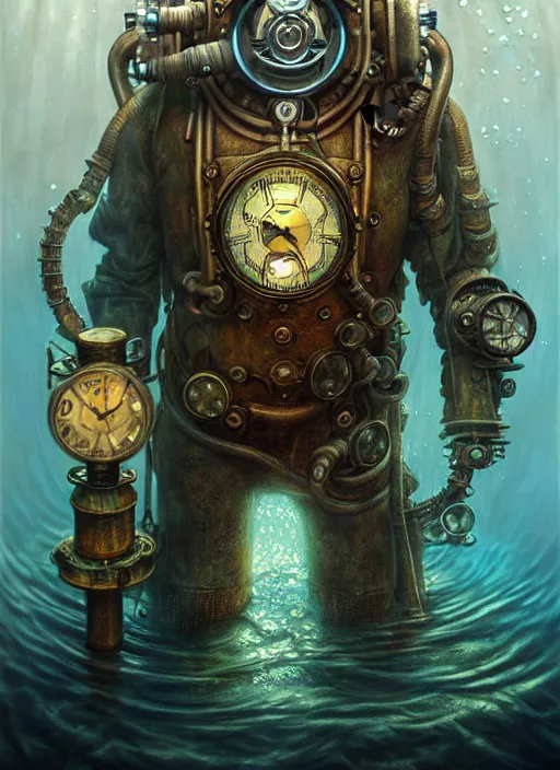 Prompt: underwater steampunk bioshock portrait of rowan sebastian atkinson, by tomasz alen kopera and peter mohrbacher