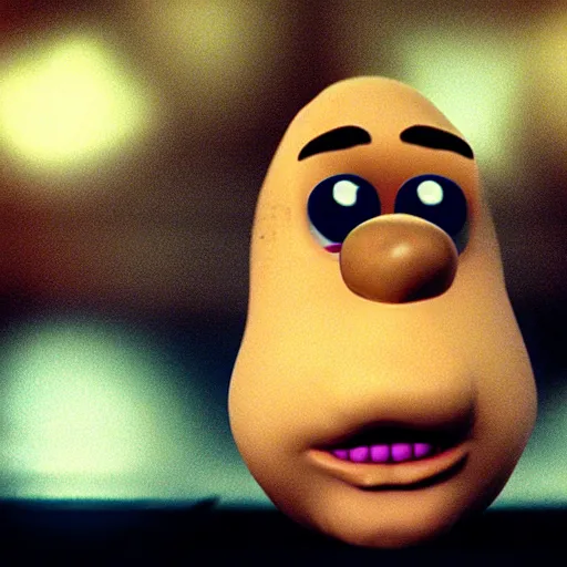 Prompt: mr potato head time bomb, in the cinematic style of diehard, tense