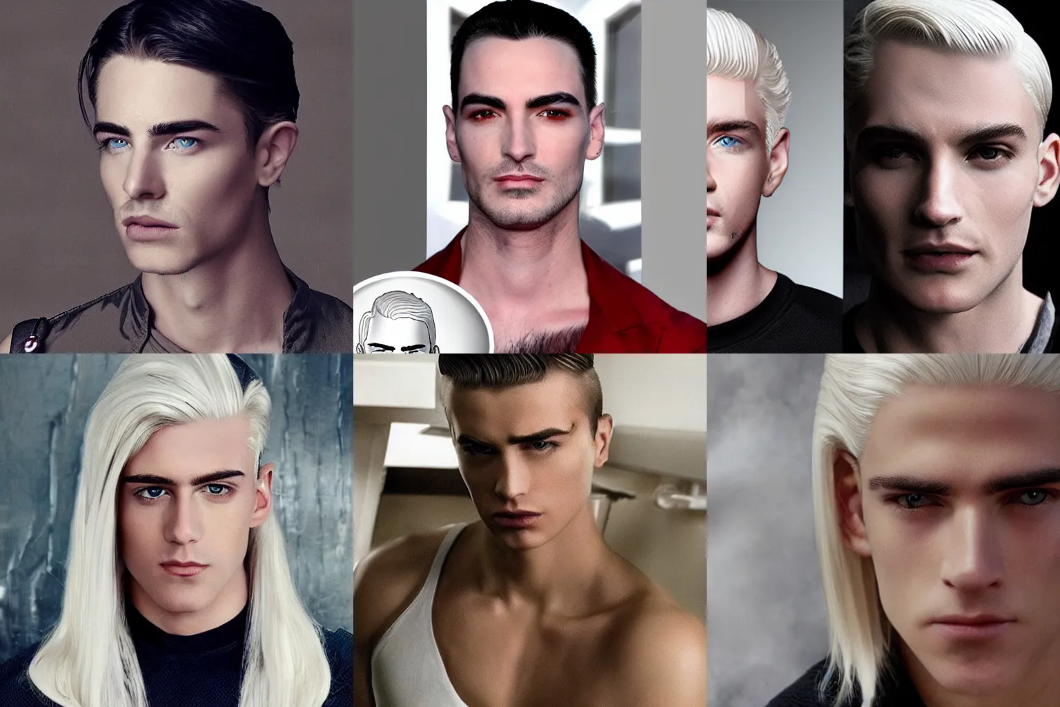 Prompt: a young androgynous clean shaven benjen stark with long platinum blond hair