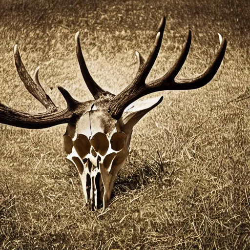 Prompt: photography of a deer skull