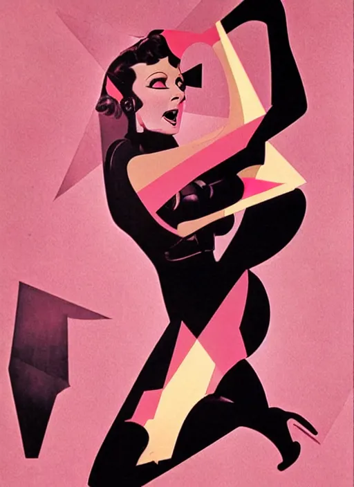 Prompt: laser girl pinup, by rolf armstrong, cubist synthwave