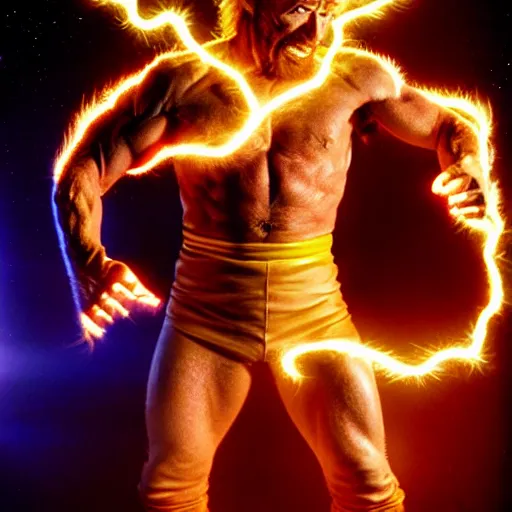 Prompt: uhd candid photo of cosmic chuck norris as a super sayian powering up, glowing, global illumination, studio lighting, radiant light, hyperdetailed, correct face, elaborate intricate costume. photo by annie leibowitz