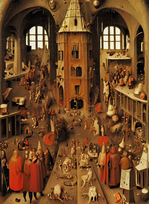 Image similar to Hell by Jan van Eyck, Hieronymus Bosch, Johannes Vermeer 4k post-processing, highly detailed medieval painting