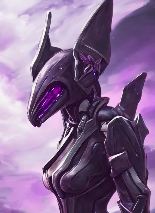Image similar to cinematic bust shot, cosmic sized proportional stunning beautiful hot female warframe, detailed robot mecha female dragon head, metal ears purple eyes, sleek silver armor, fuschia skin, floating in empty space, nebula sized, posing elegantly, epic proportions, epic size, epic scale, furry art, dragon art, giantess art, warframe fanart, furaffinity, deviantart