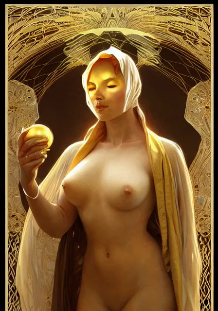 Image similar to mummy bee honey gold mummy, intricate, elegant, highly detailed, digital painting, artstation, concept art, smooth, sharp focus, illustration, art by artgerm and greg rutkowski and alphonse mucha and william - adolphe bouguereau