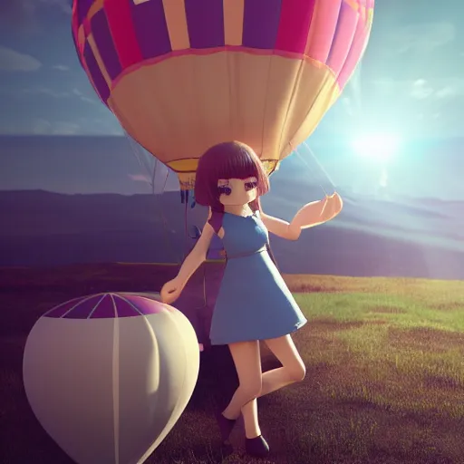 Prompt: cute fumo plush of a girl in a hot air balloon, vray render, lens flare, anime girl