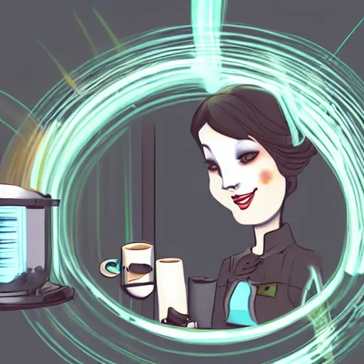 Image similar to glados drinking tea