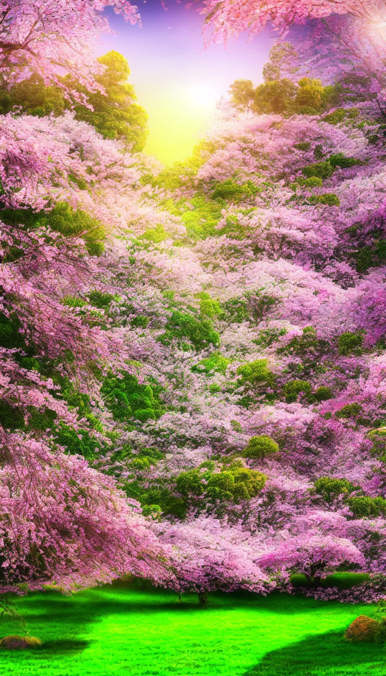 Prompt: highly detailed realistic photo of spring blossoms landscape, award winning photo, hyper realistic, concept art, 8 k detail post - processing