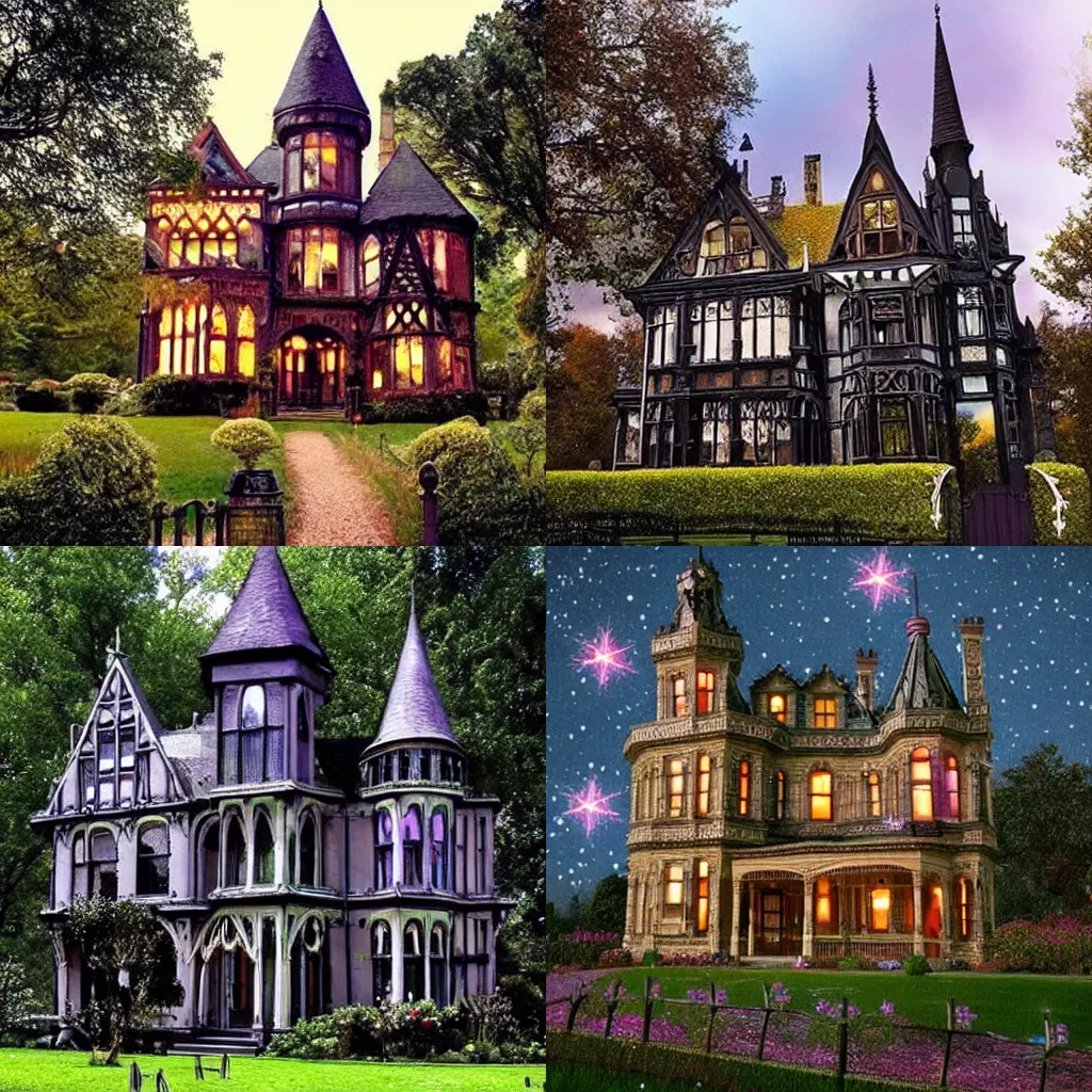 Prompt: gothic victorian house in the country, pixar, sparkly,