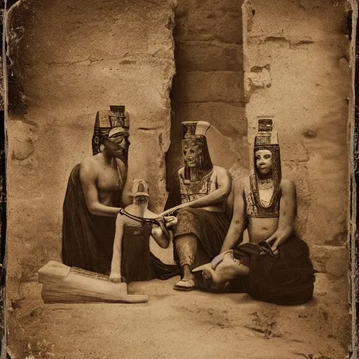 Prompt: Ancient Egyptian village, tintype photography, 2000 BC, ancient photography