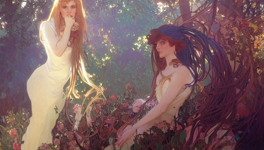 Image similar to a beautiful painting of the last unicorn, ray traced lighting by alphonse mucha and greg rutkowski