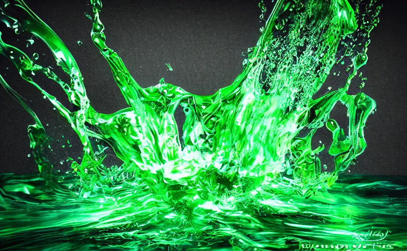 Prompt: warlock sumerge, beautiful green liquid, green oozing pool pit, cinematic lighting, various refining methods, micro macro autofocus, ultra definition, award winning photo