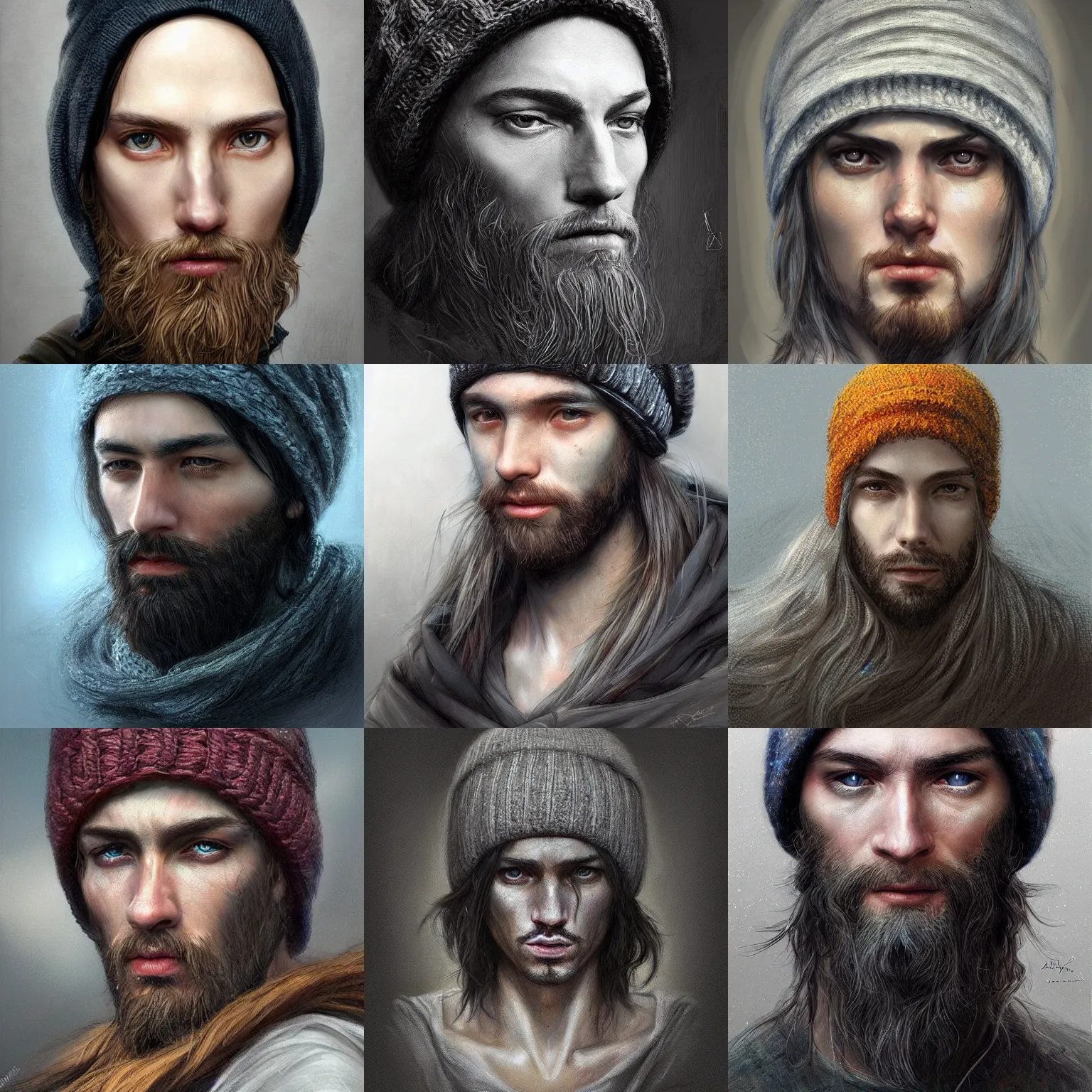 Prompt: portrait of a starving ai artist, detailed clothing, beanie, concept art, artstation, detailed luminescent digital painting by alan lee and artgerm, handsome, rugged, exquisite masterpiece