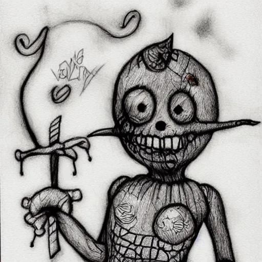 Image similar to grunge drawing of a teletubby by mrrevenge, corpse bride style, horror themed, detailed, elegant, intricate