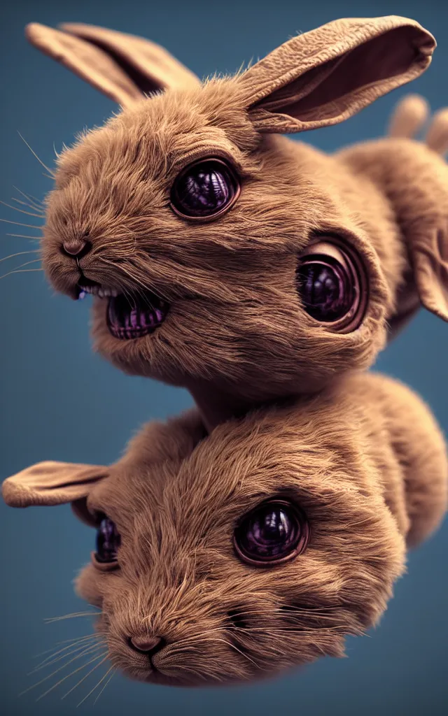 Image similar to alien baby bunny rabbit, unreal engine, canvas, warm color palette, 3 d, super - resolution, dust - bunny, insanely detailed and intricate, elegant, ornate, hyper realistic, super detailed