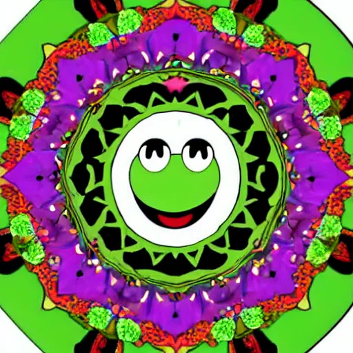 Image similar to kermit the frog mandala, high saturation, viberant