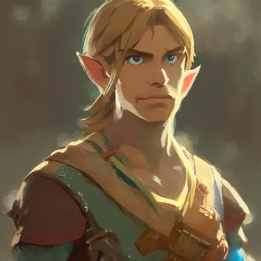 Image similar to A portrait of Link, Breath of the Wild art, art by greg rutkowski, matte painting, trending on artstation