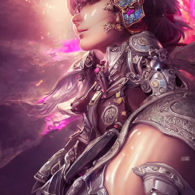 Image similar to studio portrait of lawful good colorful female holy mech paladin as absurdly beautiful, elegant, young sensual anime girl, ultrafine hyperrealistic detailed face illustration by kim jung gi, irakli nadar, intricate linework, sharp focus, bright colors, matte, octopath traveler, final fantasy, unreal engine highly rendered, global illumination, radiant light, intricate environment