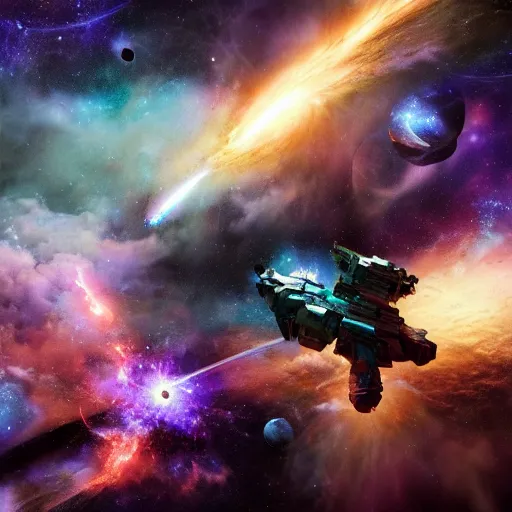 Prompt: a hectic cosmic battlefield, epic, heroic, galaxies, nebulas, stars, digital art, 8K octane render
