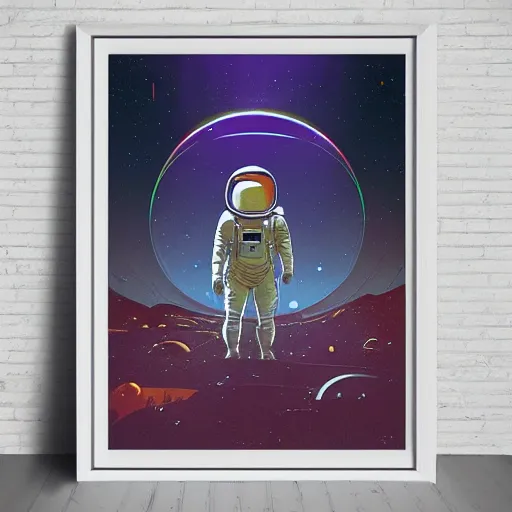 Image similar to glowing astronaut inspired by René Laloux, Dan Mumford, Greg rutkowski,stars, cinematic