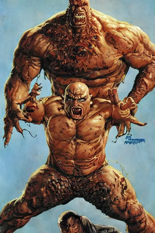 Image similar to full body and head portrait of martyn ford as marvel's the thing, dynamic action, painted by norman rockwell and phil hale and greg staples and tom lovell and frank schoonover and jack kirby, single character