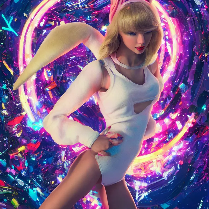 Prompt: portrait of Taylor Swift as Lola Bunny in Space Jam. bunny ears. intricate abstract. intricate artwork. by Tooth Wu, wlop, beeple, dan mumford. octane render, trending on artstation, greg rutkowski very coherent symmetrical artwork. cinematic, hyper realism, high detail, octane render, 8k, iridescent accents