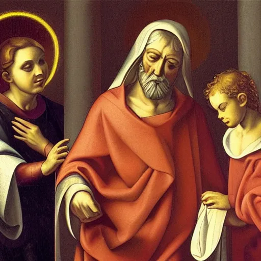 Image similar to mary, saint joseph and jesus by michaelangelo