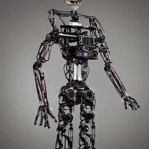 Image similar to humanoid robot made of old broken parts and wires, hyper realistic, high quality, high resolution