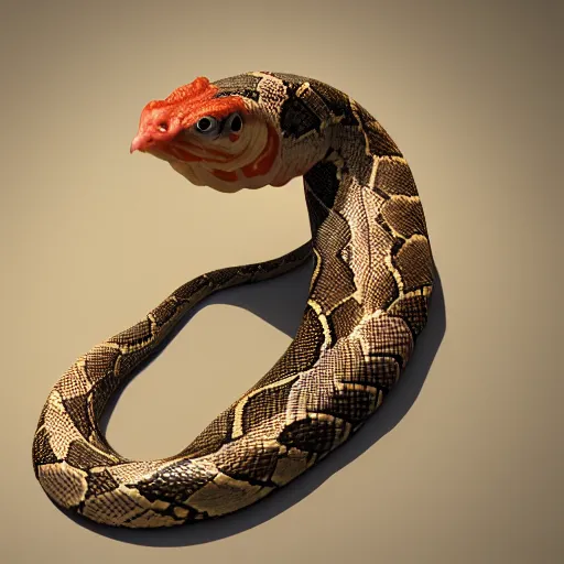 Image similar to a snake morphed with a chicken, high quality, octane render